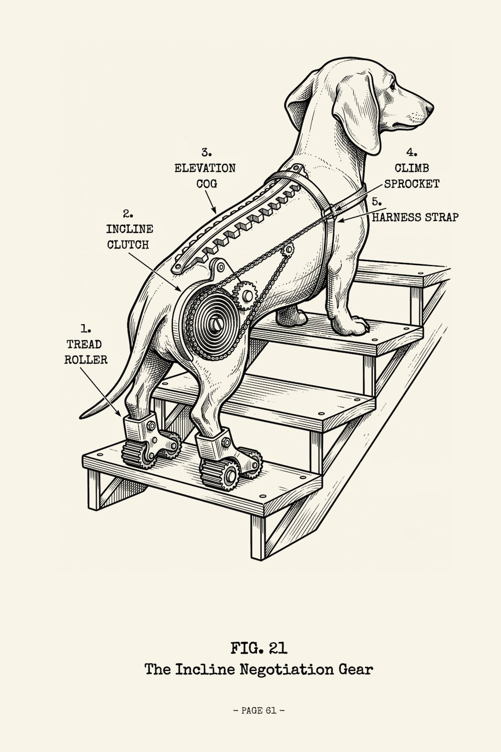 Interior page from The Dachshund Manual, the Incline Negotiation Gear