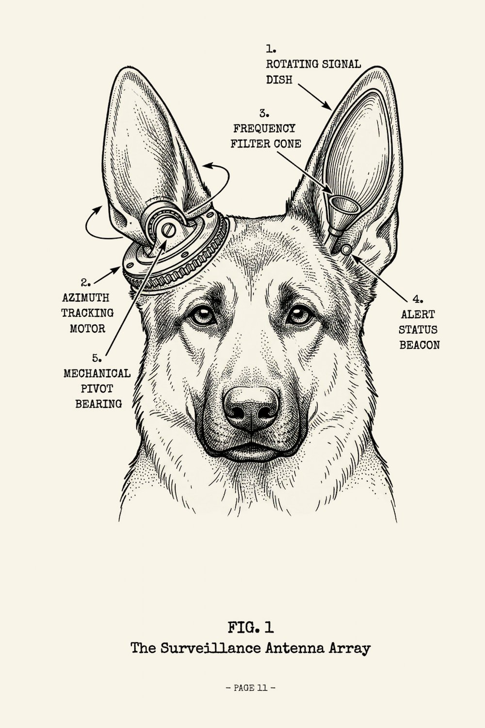 Interior page from The German Shepherd Manual, the Surveillance Antenna Array