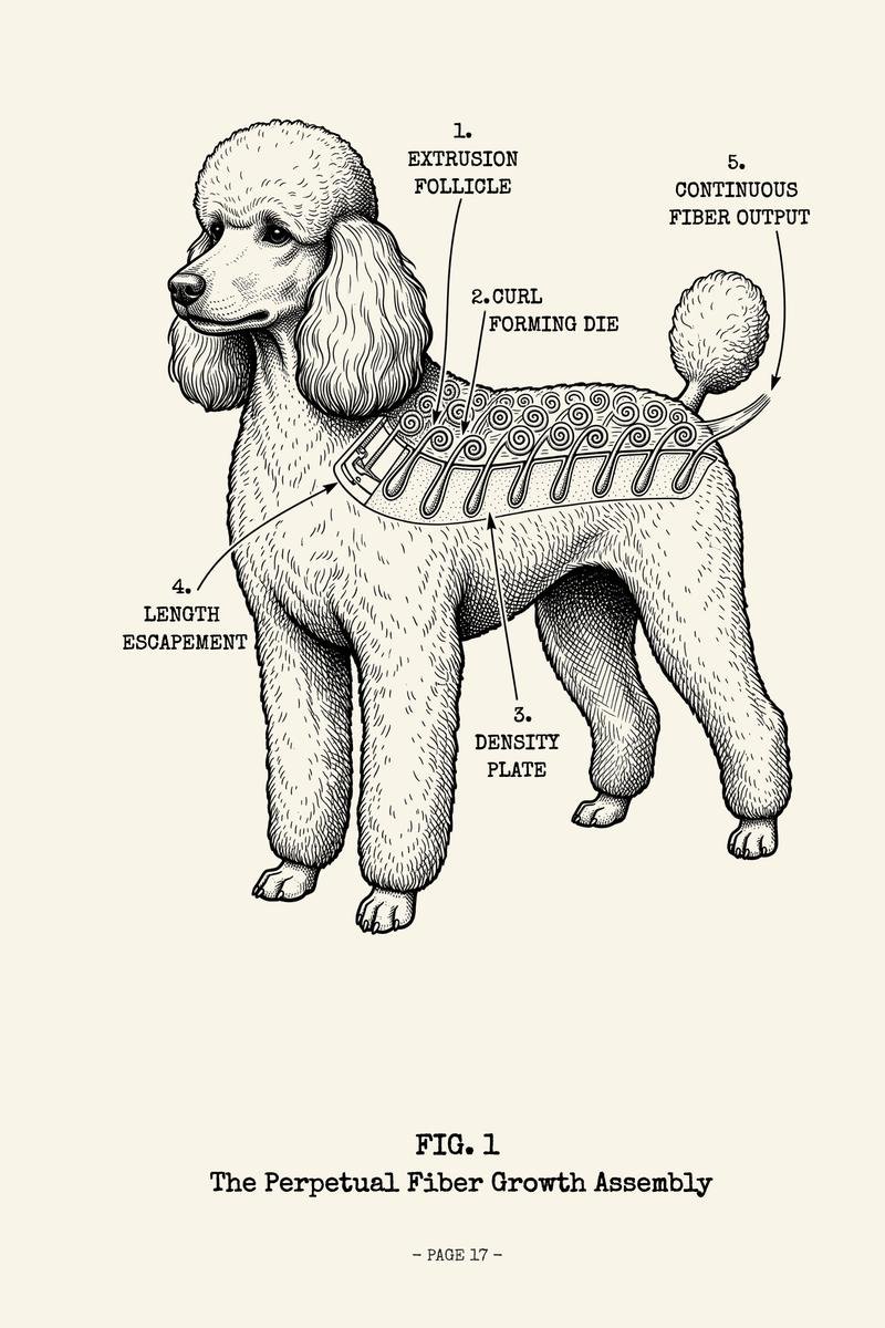 Interior page from The Poodle Manual, the Perpetual Fiber Growth Assembly